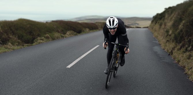 Professional cyclist cycling on the road