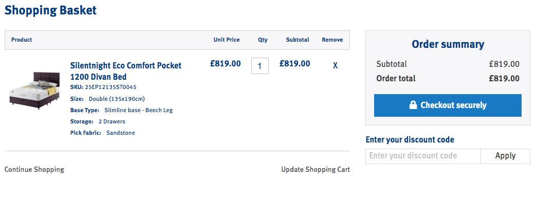 Silentnight discount code input box