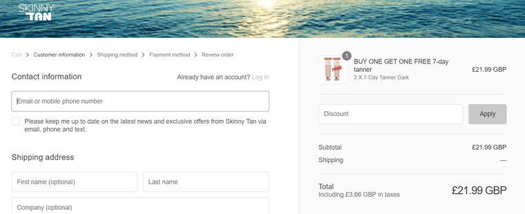 Skinny Tan discount code box