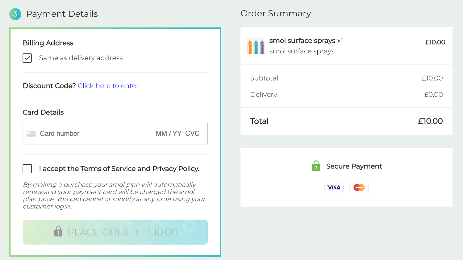 Smol discount code box during checkout