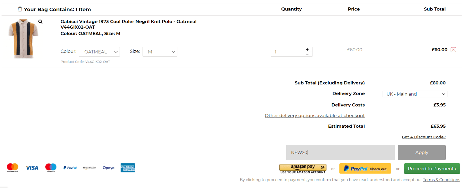 Stuarts London discount codes application box at checkout