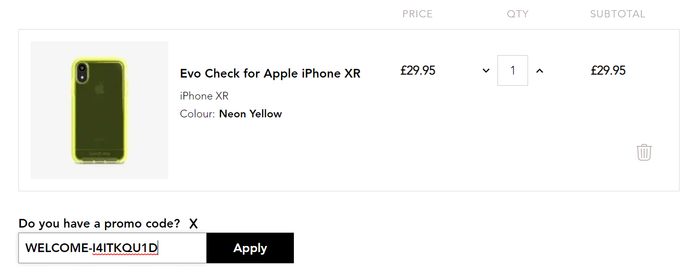 Tech21 discount code box at checkout