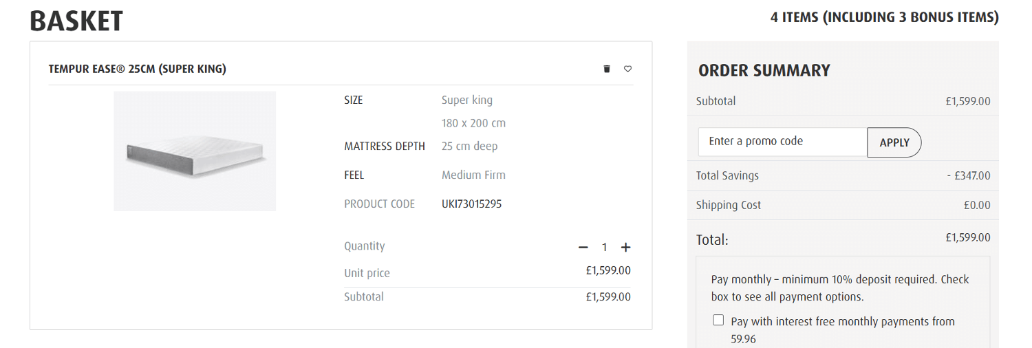 TEMPUR discount code redemption box