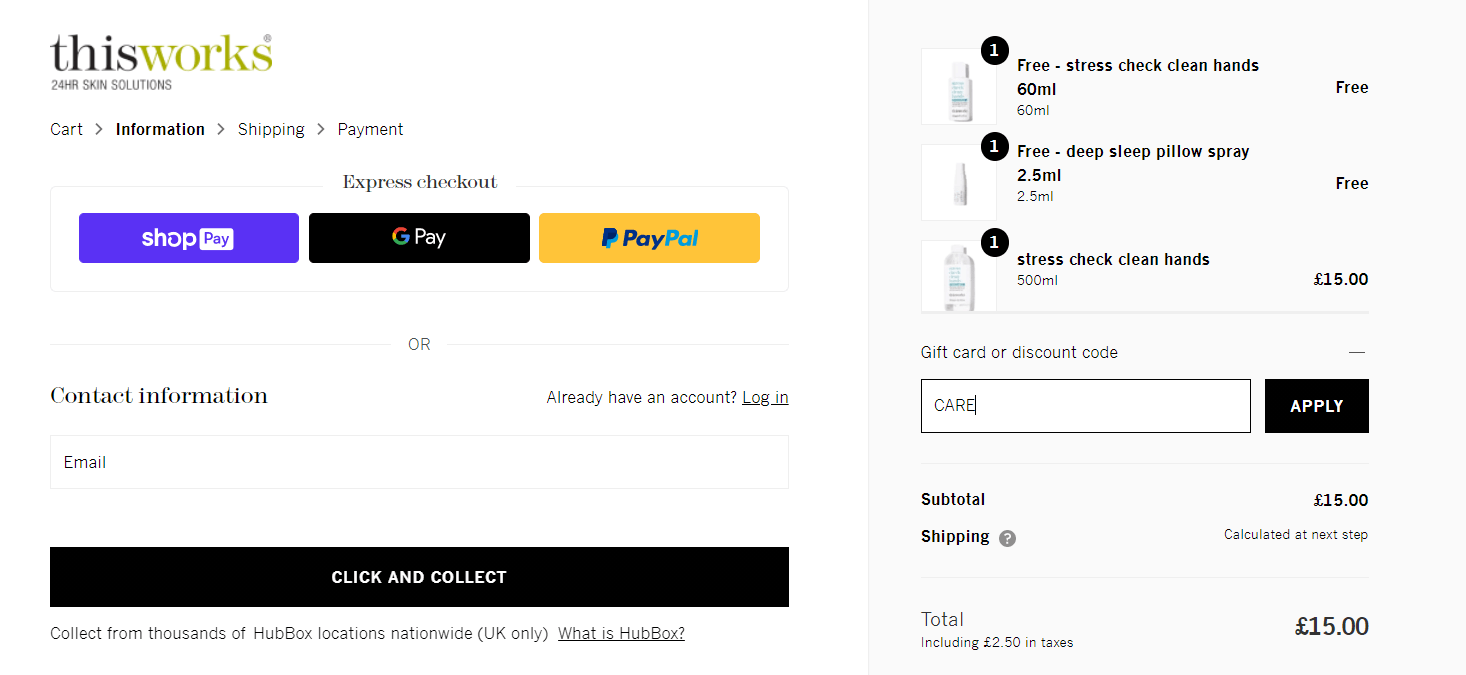 This Works discount code application box at checkout