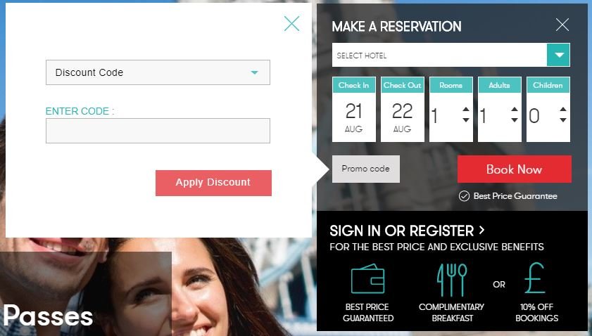 Thistle Hotels discount code redemption box