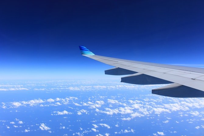 Looking over aeroplane wing