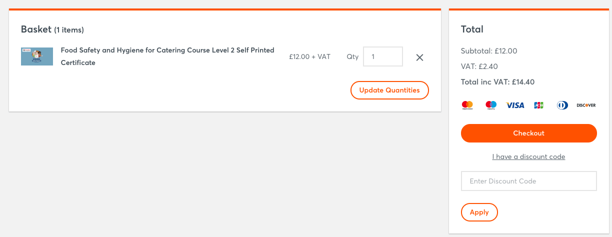 Virtual College discount code input box