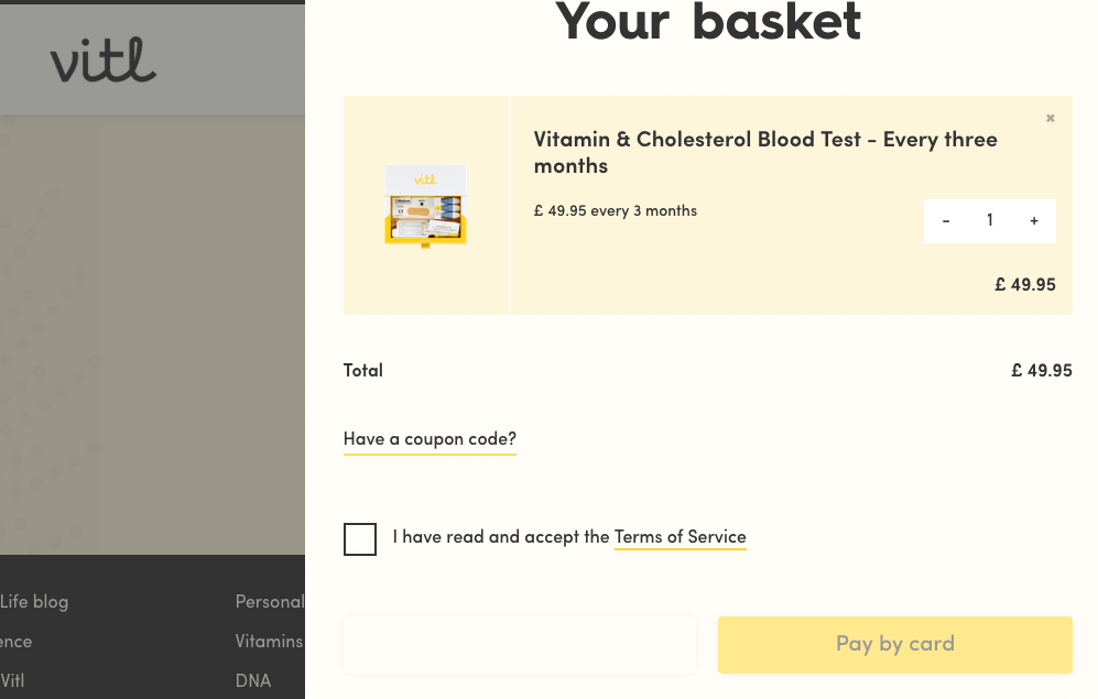 Vitl discount code redemption box on the checkout page