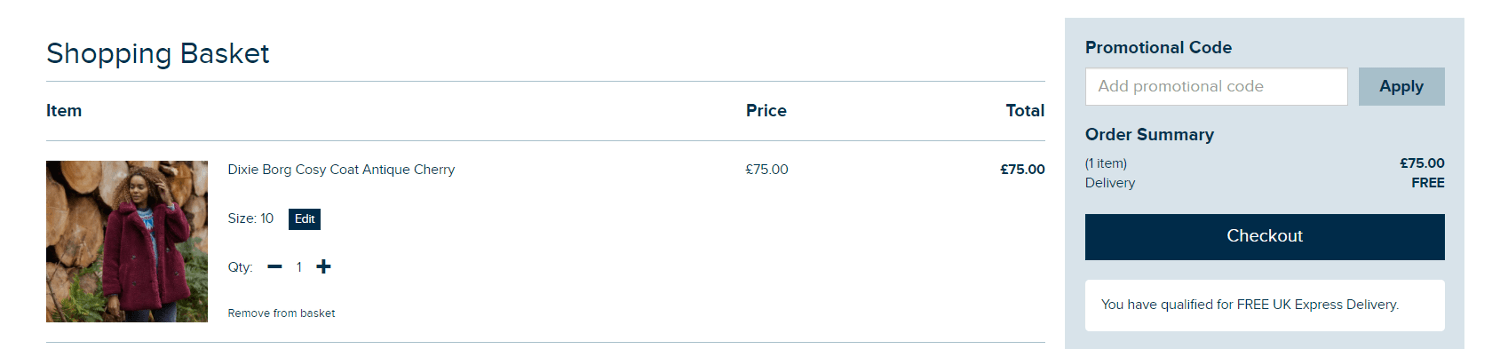 Weirdfish checkout with discount code application box
