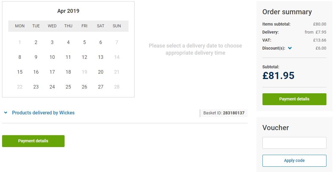 Wickes discount code basket screenshot